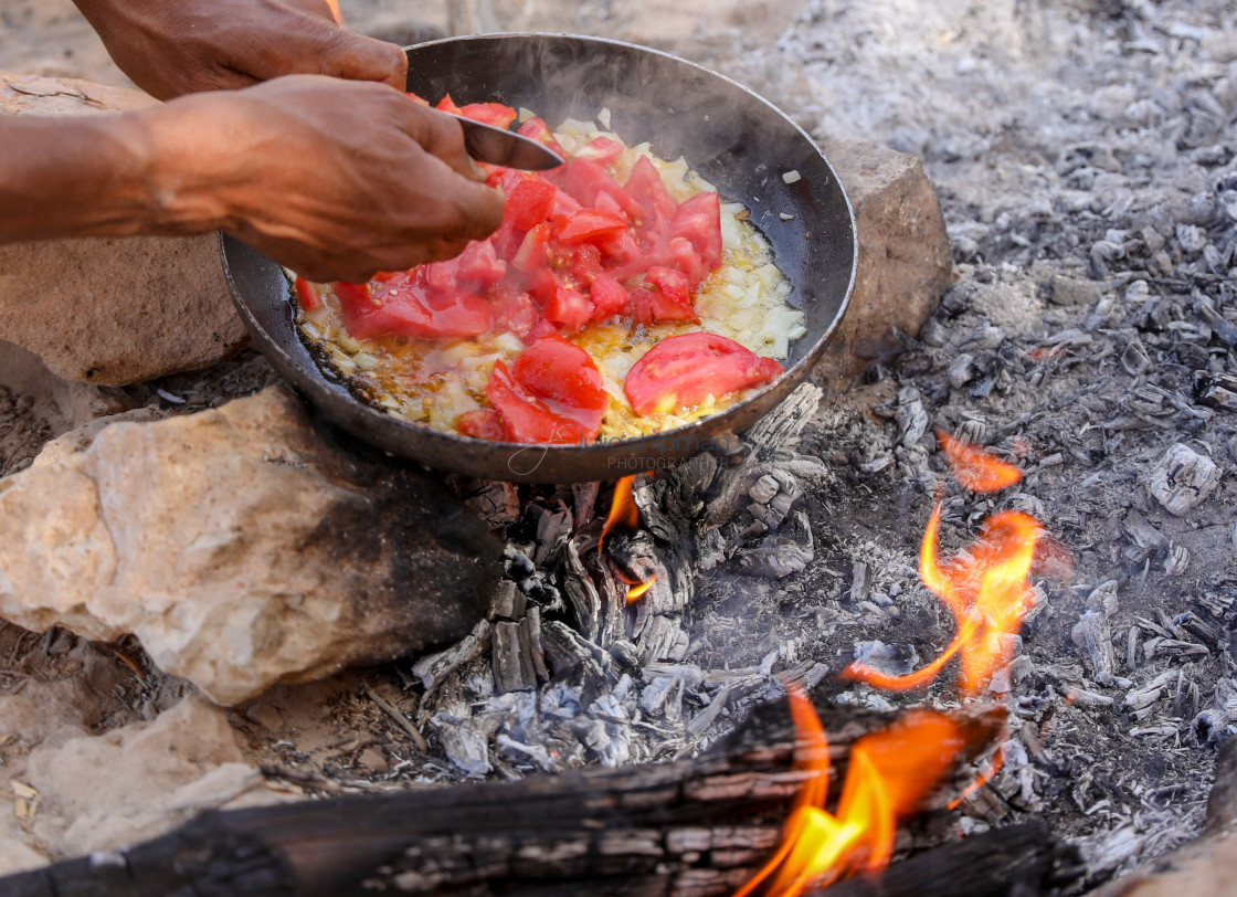 "Cooking over a fire on the Jordan Trail." stock image