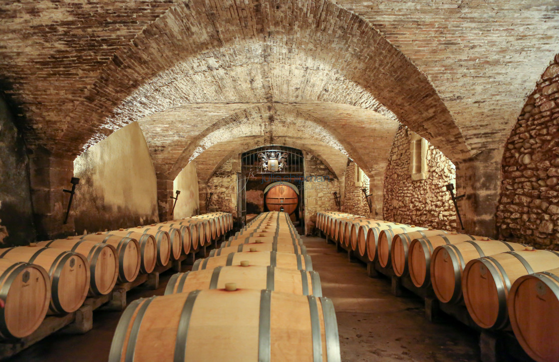 "The underground wine cellars of Chateau Neuf de Pape in Avignon, France." stock image