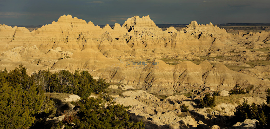 "Views of the stunning rock formations in the Badlands National Park of South Dakota." stock image