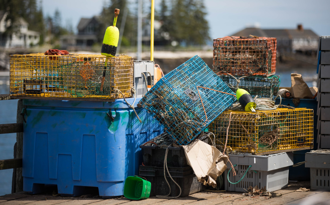 "Lobster pots and cages." stock image