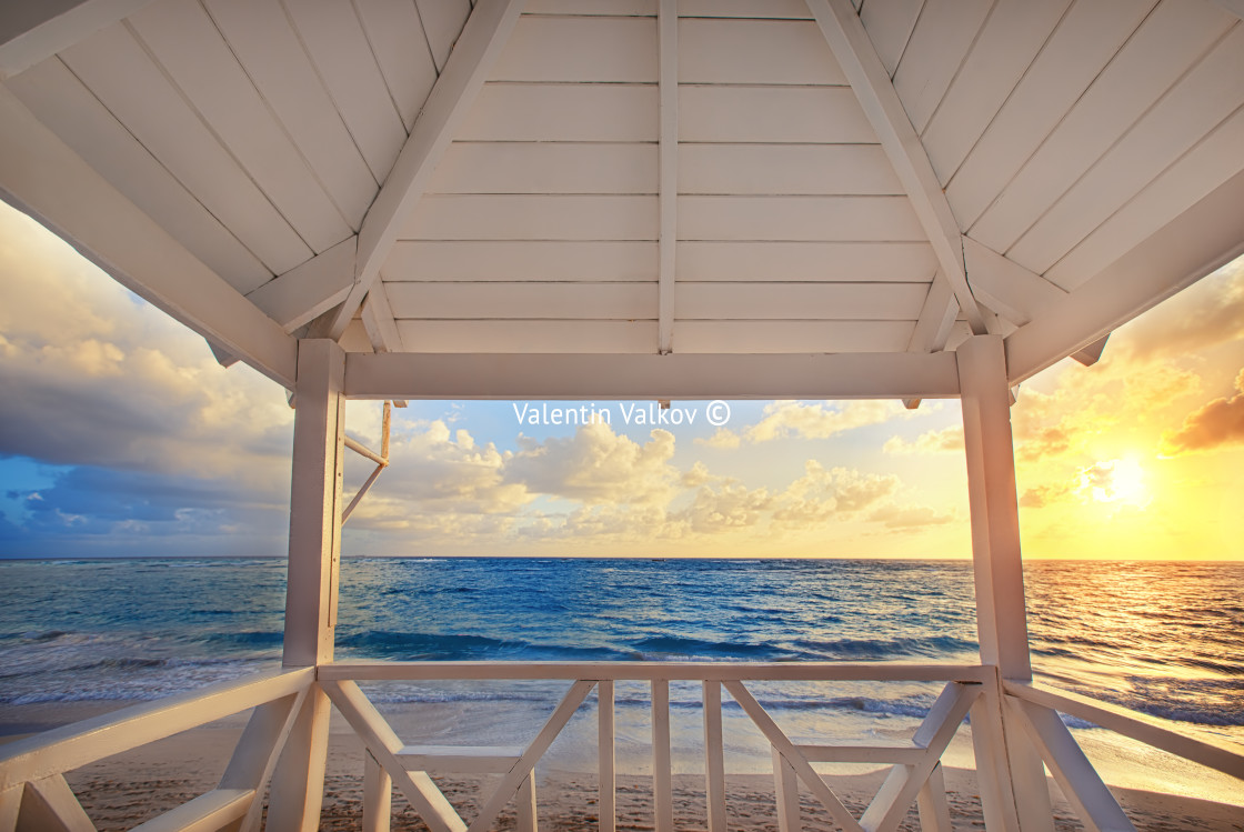 "Beautiful sea view from the balcony of the lifegard post, sunris" stock image