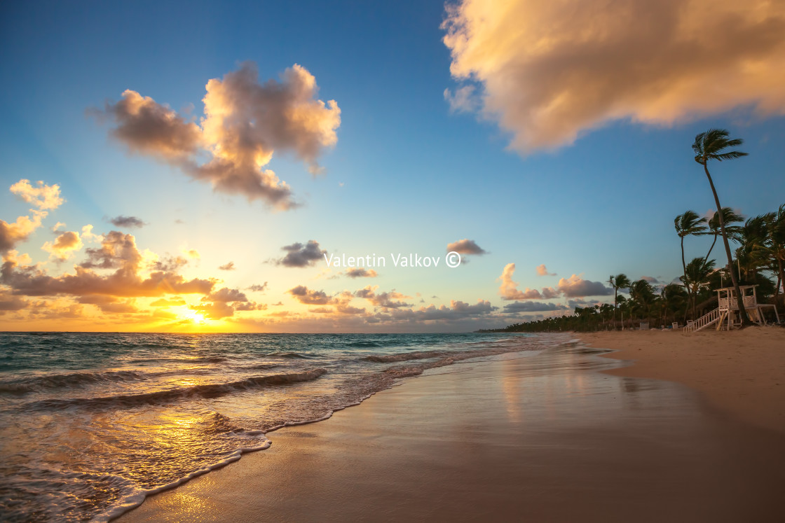 "Landscape of paradise tropical island beach, sunrise shot" stock image