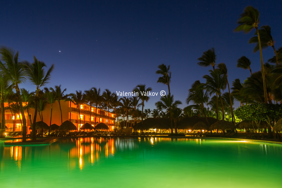 "Swimming pool at tropical night" stock image