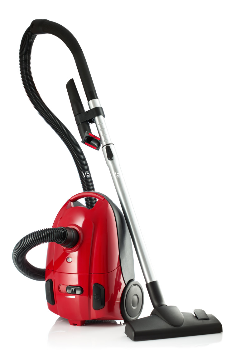 "Red Vacuum Cleaner isolated on white background" stock image