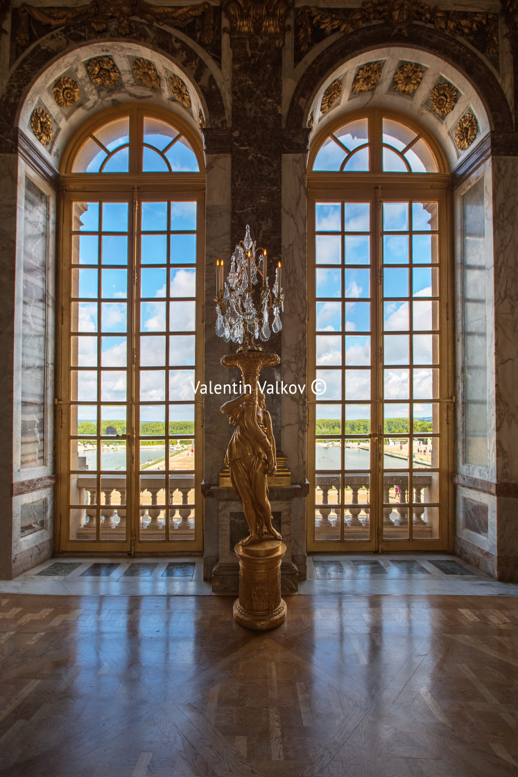 "Luxury palace glass windows in Versailles palace, France" stock image