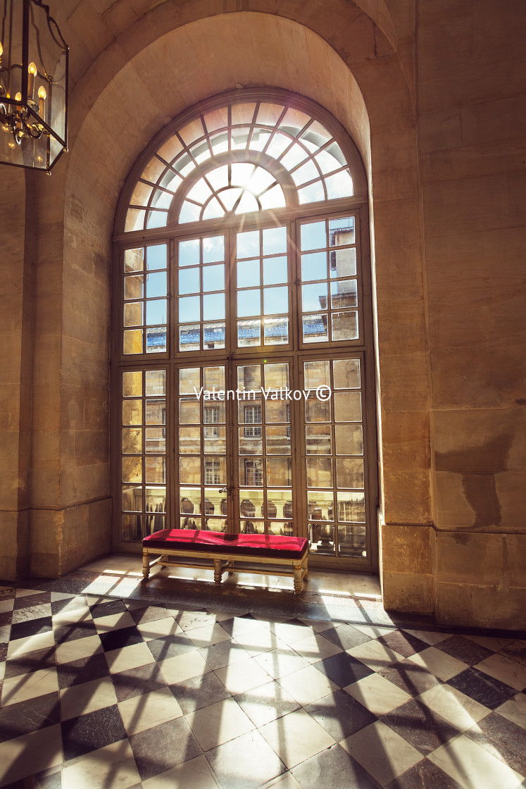 "Luxury palace glass windows in Versailles palace, France" stock image