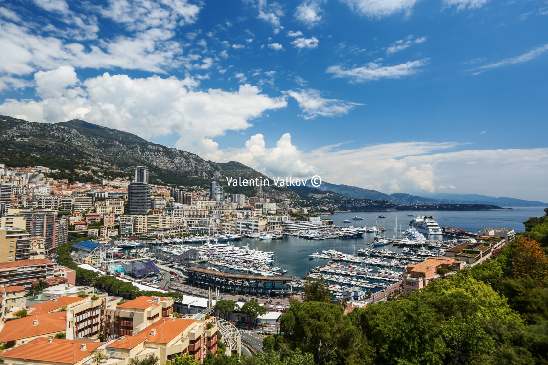 "Panoramic view of Monte Carlo harbour in Monaco" stock image