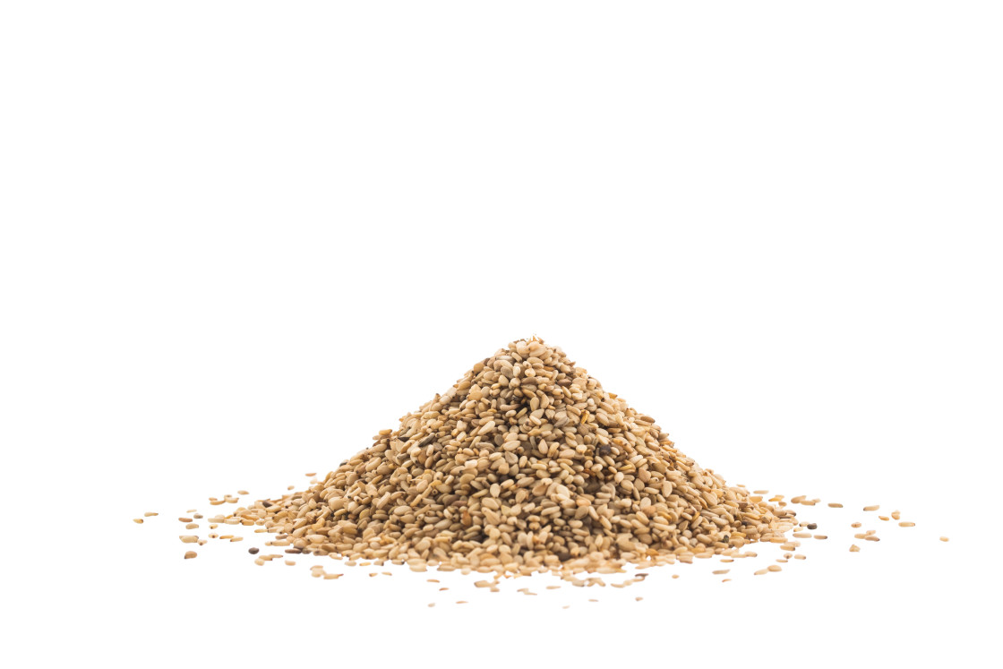 "Pile of Sesame or Til Seeds isolated on white background" stock image