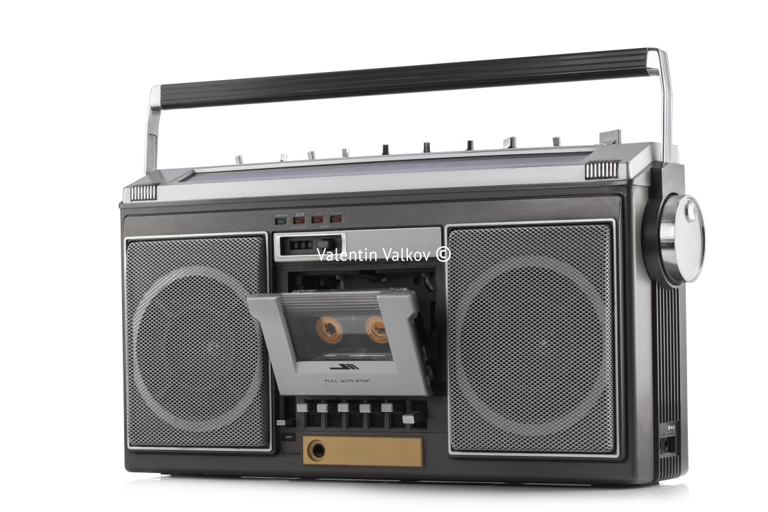 "Retro ghetto blaster isolated on white" stock image