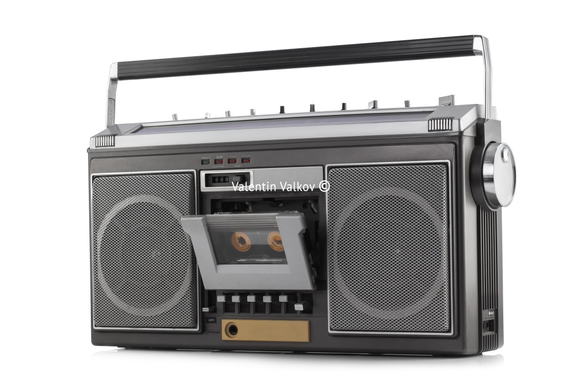 "Retro ghetto blaster isolated on white" stock image