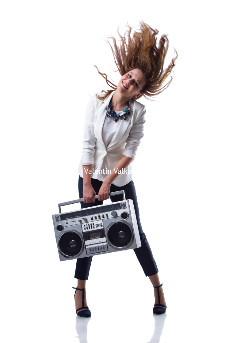 "Attractive young cool hip hop dancer with boom box" stock image