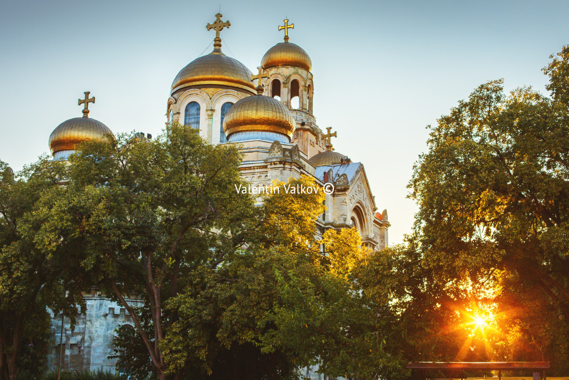 "The Assumption Cathedral of Modern Byzantine style with golden domes" stock image