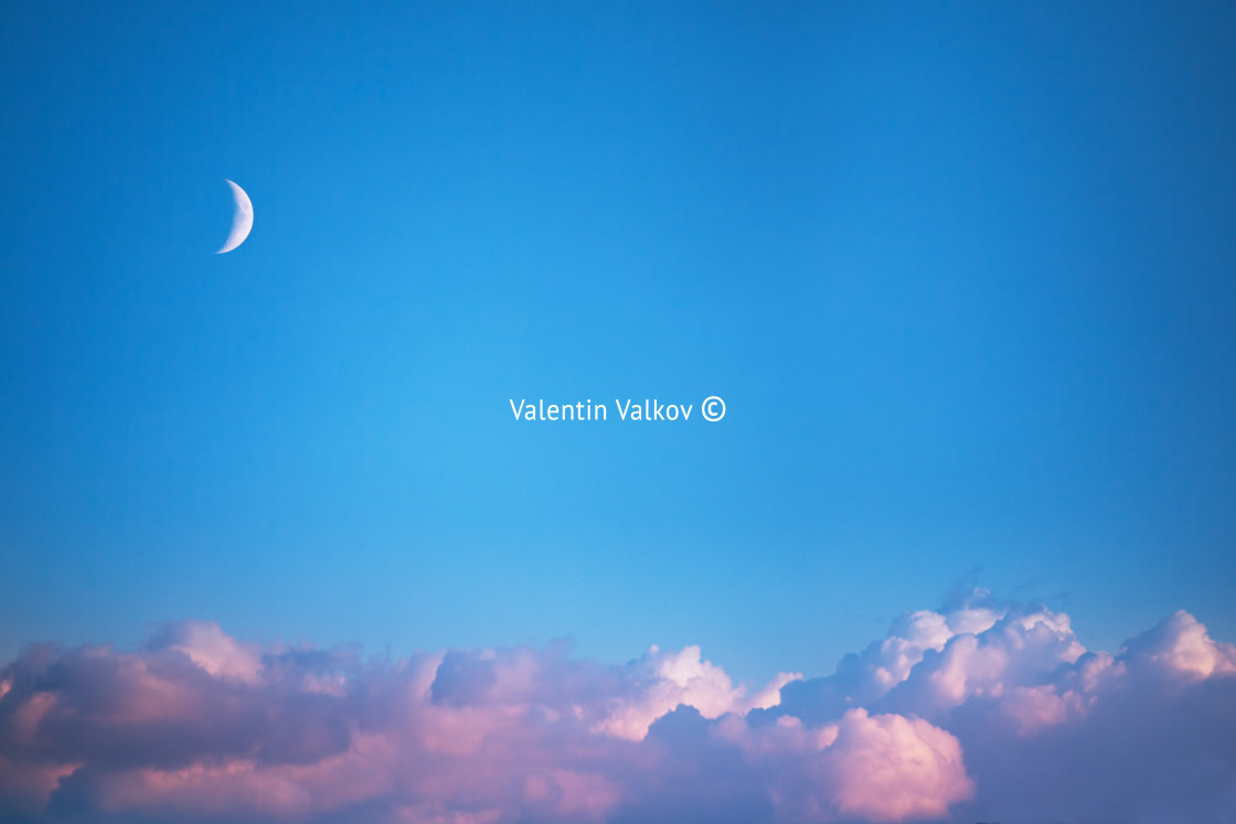 "Beautiful sunset , deep blue sky and moon" stock image