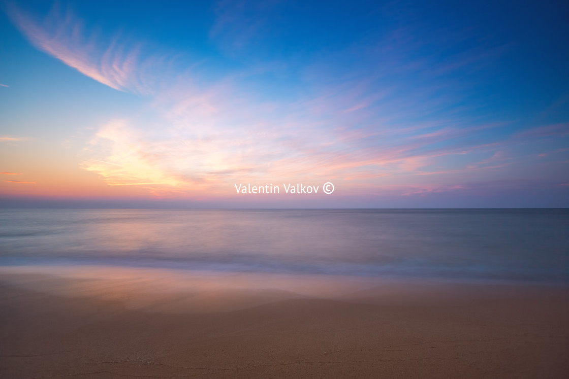 "Sunrise over sea, long exposure" stock image