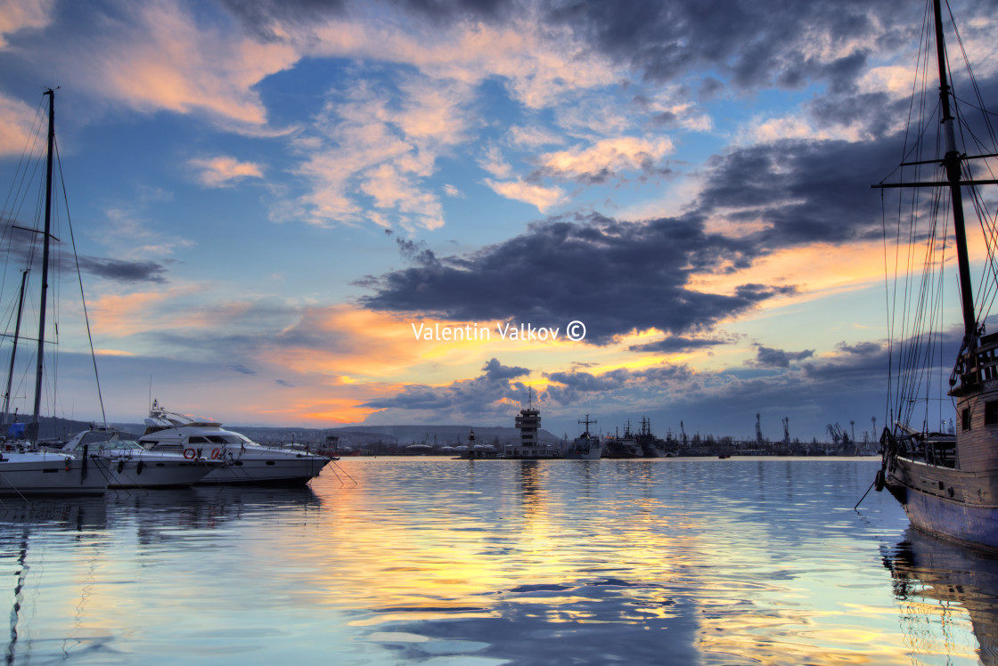 "Boats and sunset" stock image