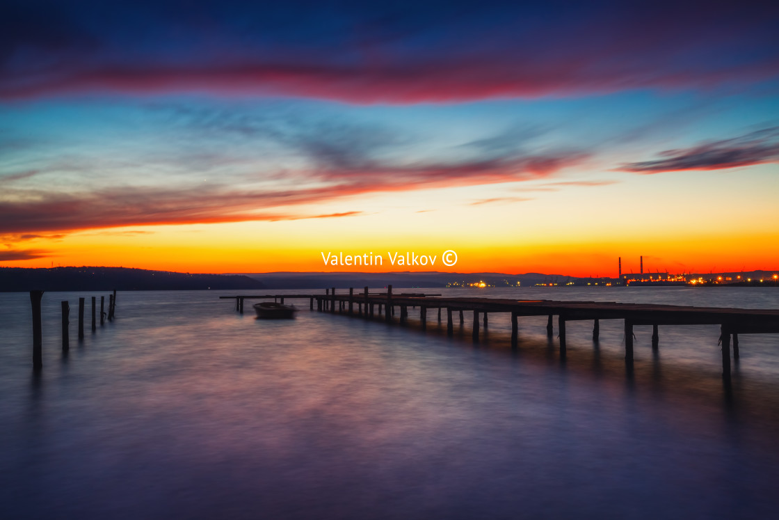 "Orange cloudscape and dramatic blue sky" stock image