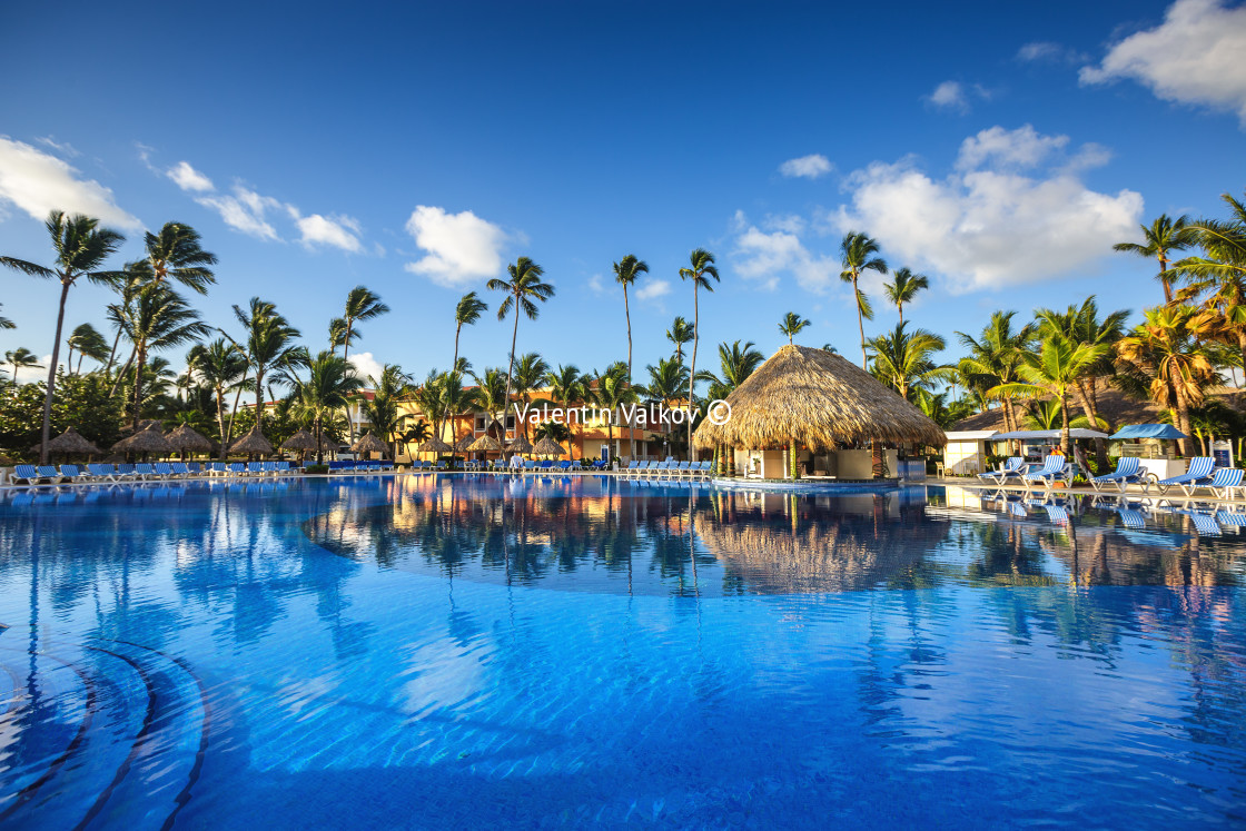 "Tropical swimming pool in luxury resort, Punta Cana" stock image