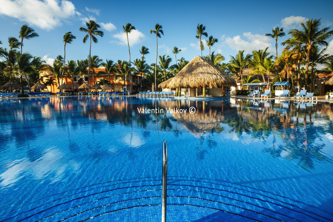 "Tropical swimming pool in luxury resort, Punta Cana" stock image