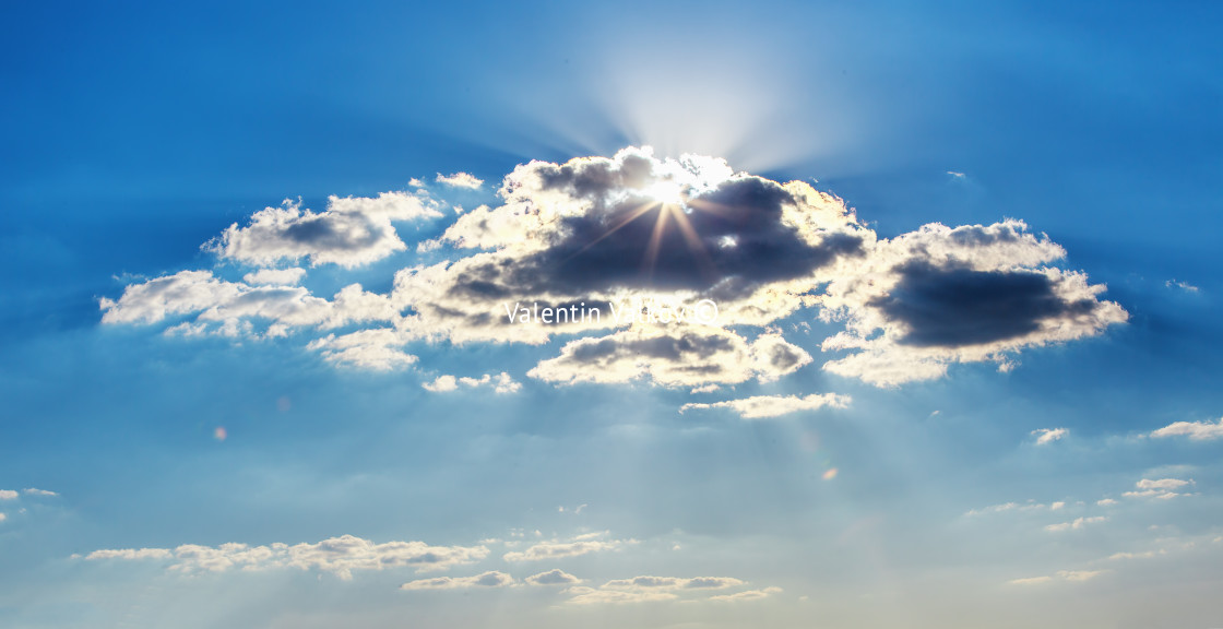 "Sunset dramatic sky clouds with sunbeam" stock image