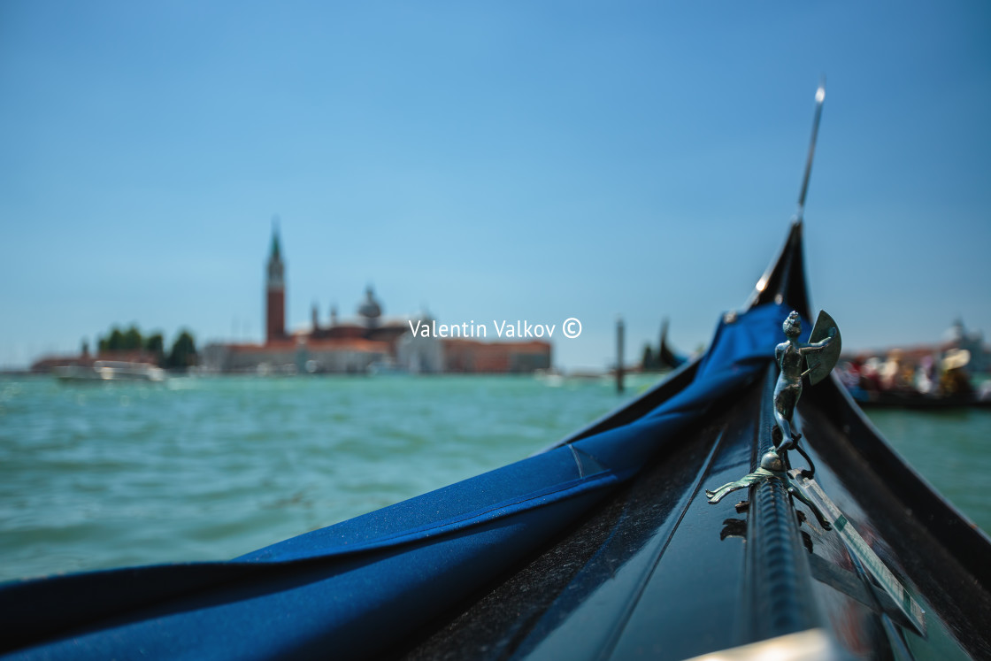 "View from gondola during the ride through the canals of Venice i" stock image