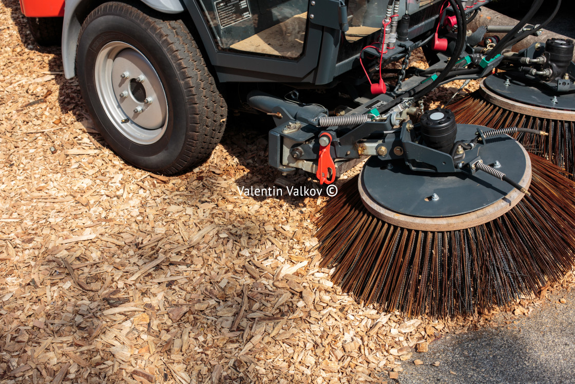 "Street sweeper machine isolated over white background" stock image