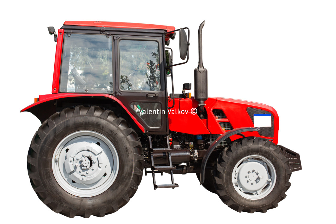 "New agricultural tractor isolated on white background with clipp" stock image