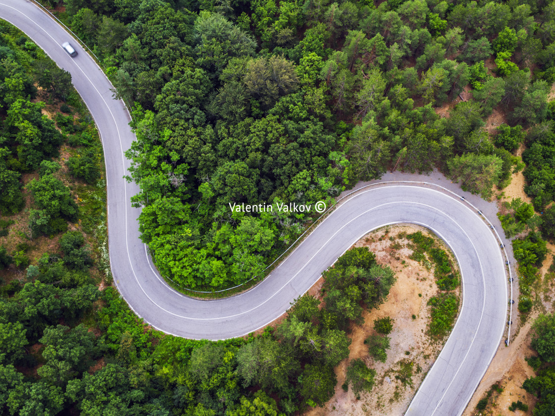 "Aerial view over mountain road" stock image