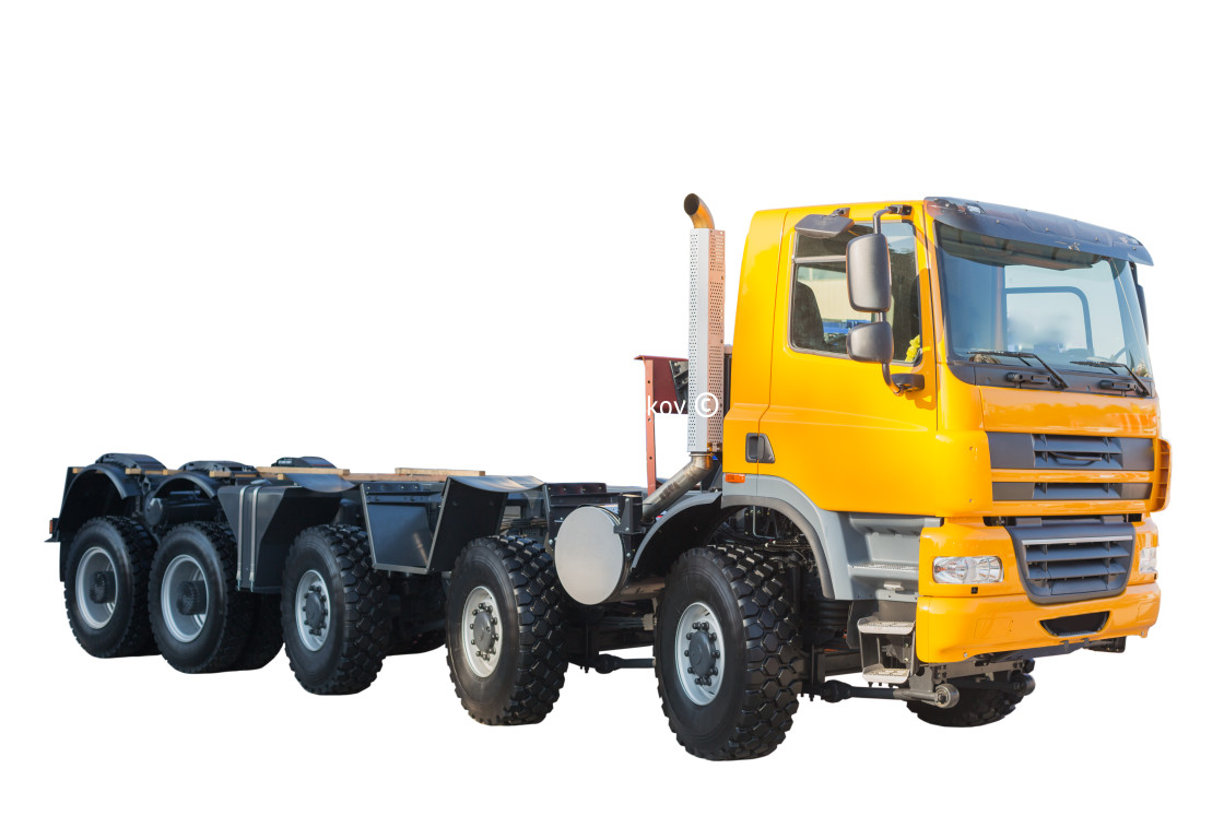 "New model semi heavy truck isolated over white background" stock image