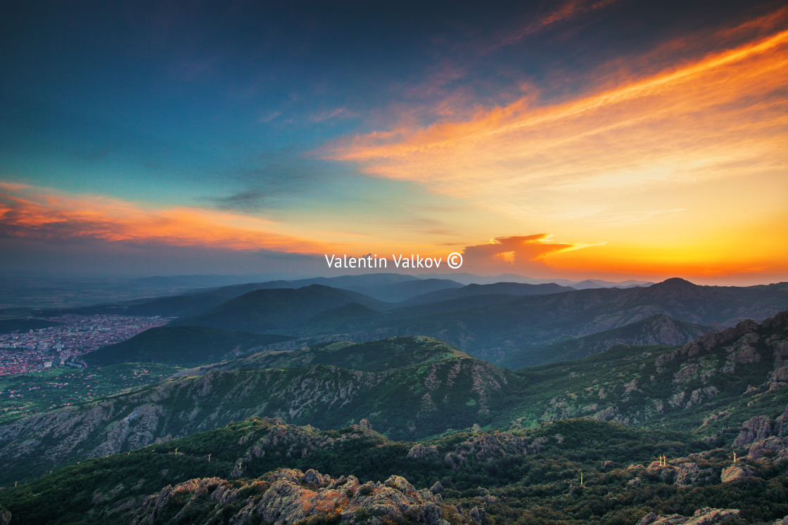 "Beautiful sunset over the mountain" stock image