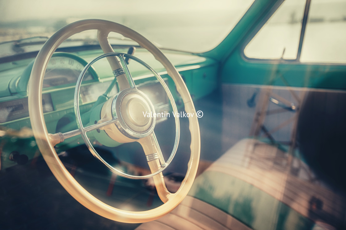 "Interior of classic vintage car" stock image