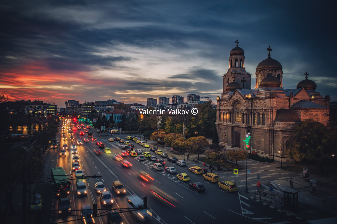 "Aerial view of The Cathedral of the Assumption in Varna, Bulgari" stock image