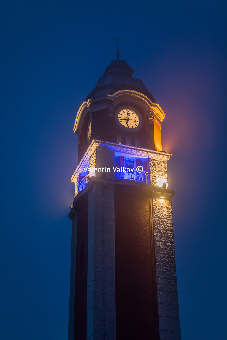 "Varna train station clock tower constructed between 1908 and 192" stock image