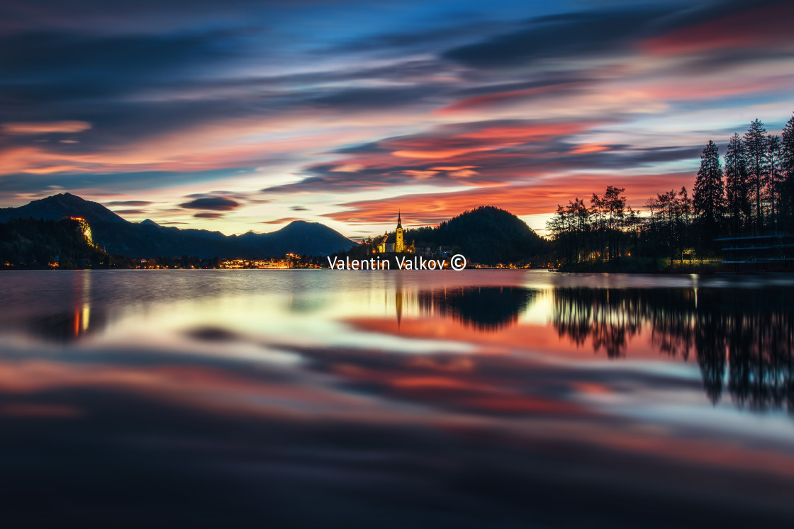 "Lake Bled with St. Marys Church of the Assumption on the small i" stock image