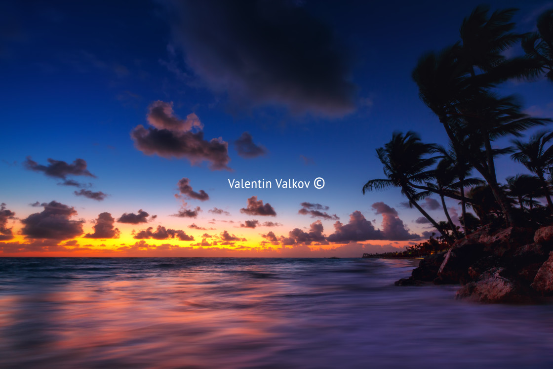 "Punta Cana tropical beach at sunrise in Dominican Republic" stock image