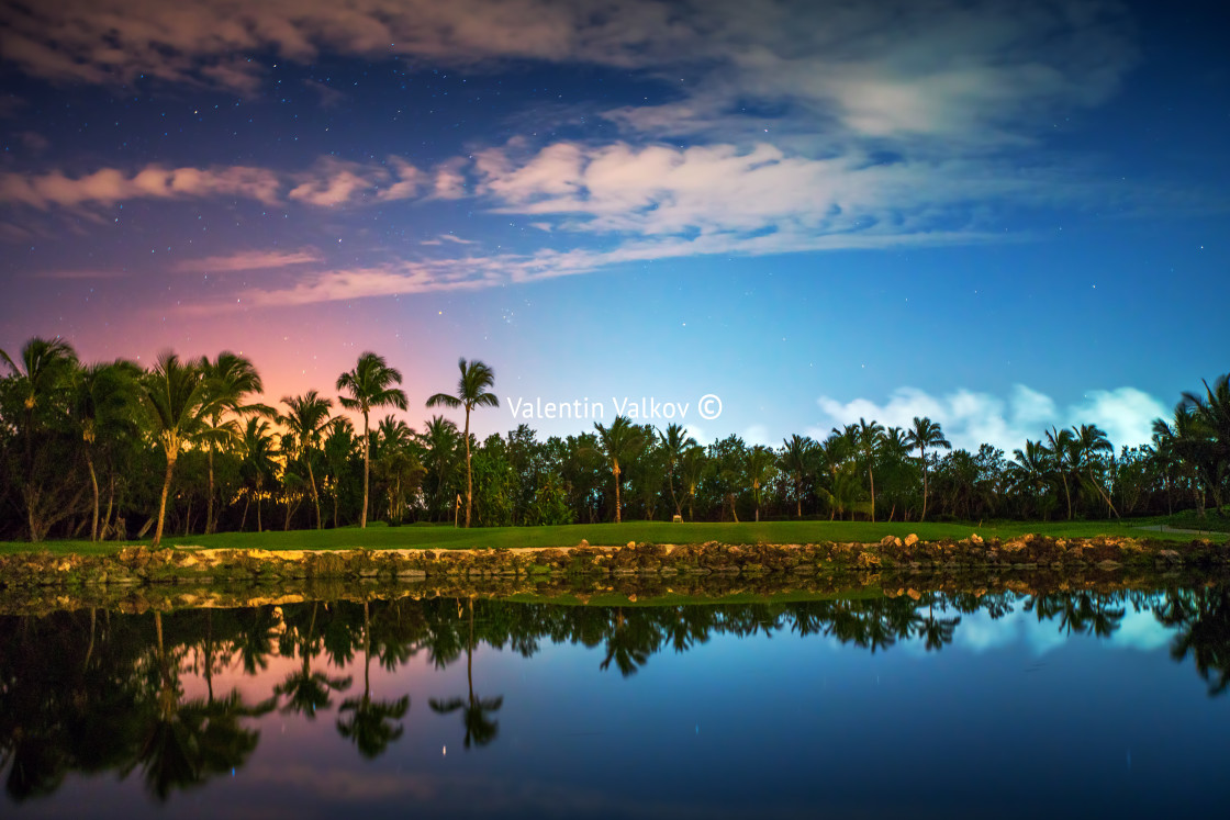 "Tropical golf course at sunset in Dominican Republic, Punta Cana" stock image