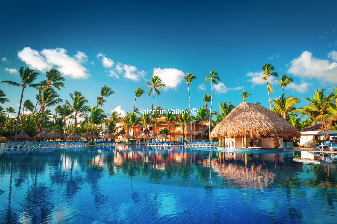 "Tropical swimming pool in luxury resort, Punta Cana" stock image