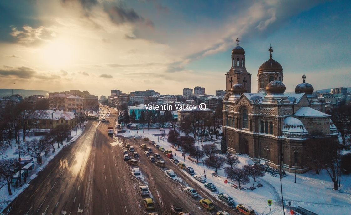 "Aerial view of The Cathedral of the Assumption in Varna" stock image