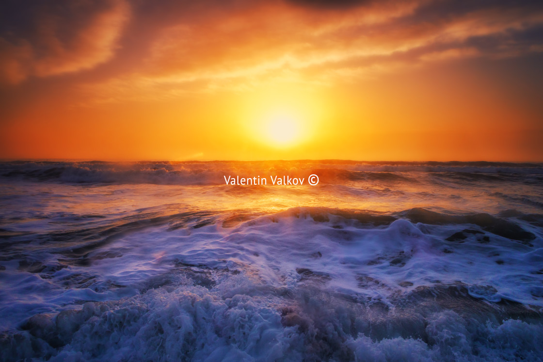 "Aerial view over the sea, sunrise shot" stock image