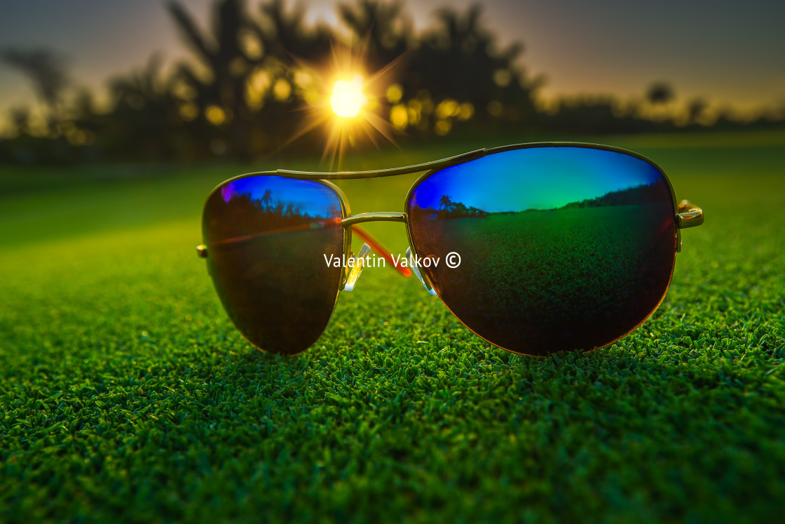 "Beautiful glasses on golf course" stock image