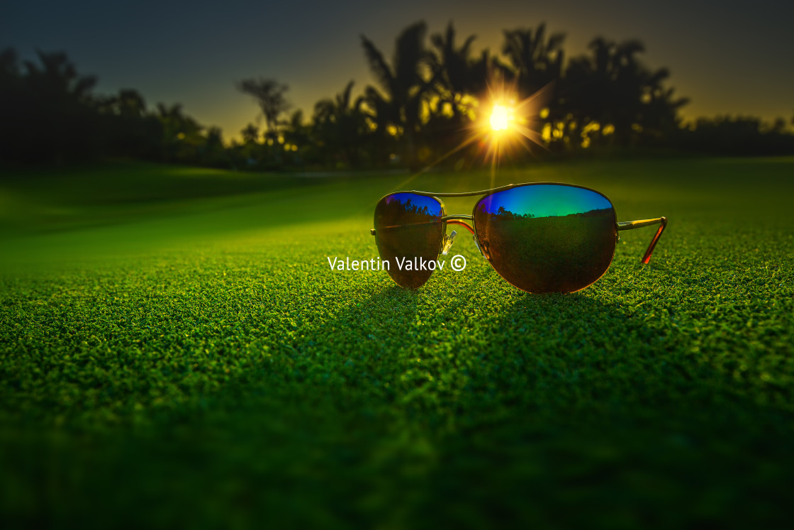 "Beautiful glasses on golf course" stock image