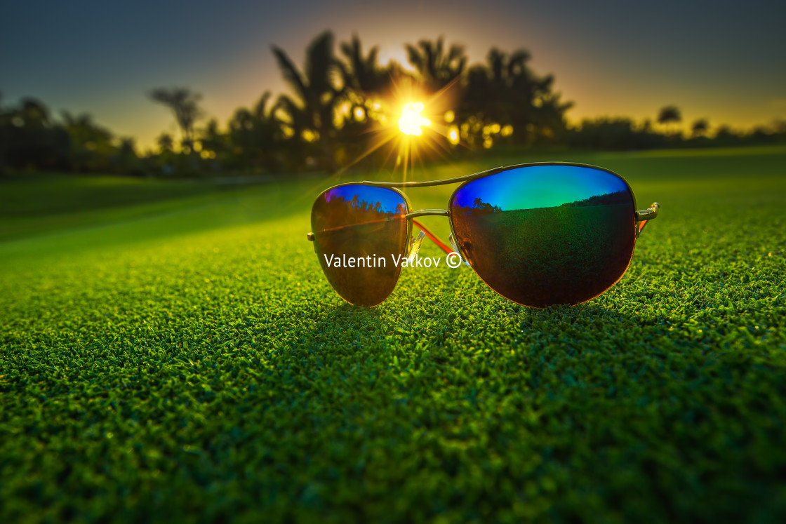 "Beautiful glasses on golf course" stock image