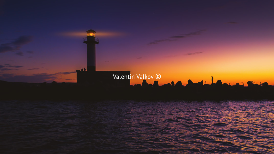 "Aerial view of lighthouse at sunset in Varna, Bulgaria" stock image