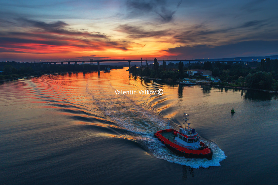 "Aerial panorama drone view of Asparuhov bridge" stock image