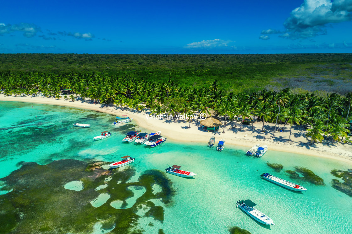 "Aerial view of tropical beach, Dominican Republic" stock image