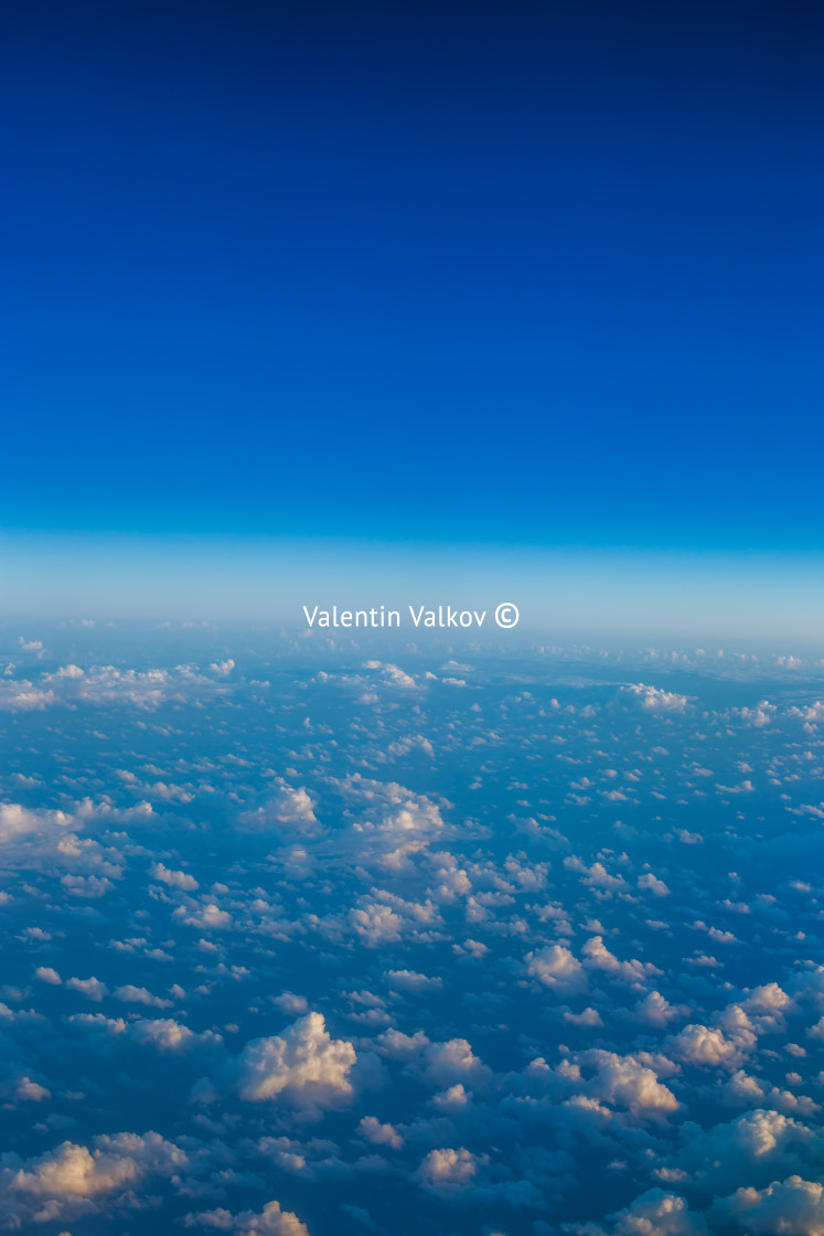 "Flying above the clouds. view from the airplane" stock image