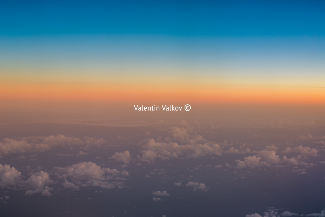 "Flying above the clouds. view from the airplane" stock image