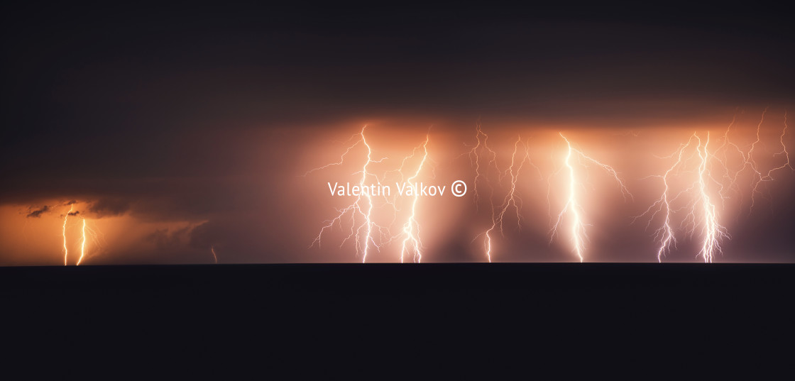 "Lightning storm over Black sea near" stock image