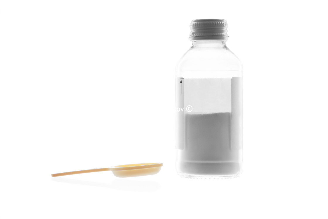 "Antibiotics transparent bottle isolated on white" stock image