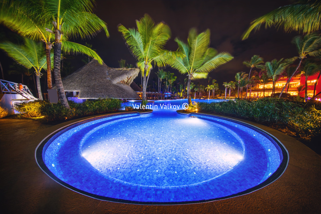 "Tropical swimming pool in luxury resort, Punta Cana" stock image