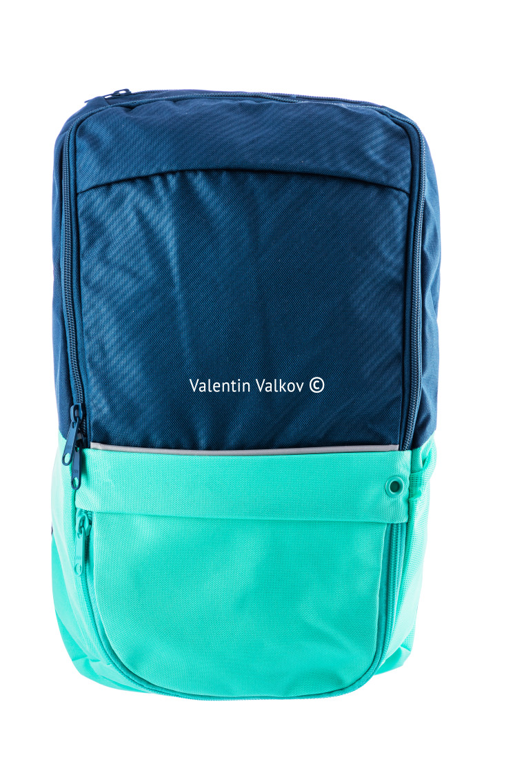 "Blue backpack isolated on white background" stock image